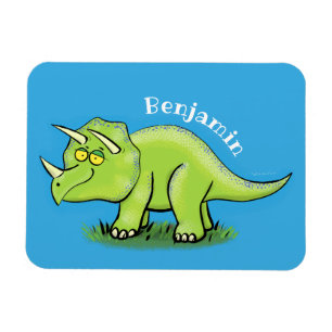 Cute happy green triceratops dinosaur cartoon magnet