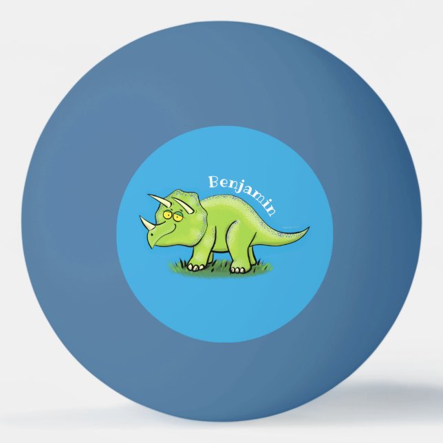 Cute happy green triceratops dinosaur cartoon ping pong ball (Front)