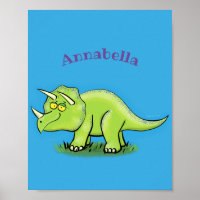 Cute happy green triceratops dinosaur cartoon