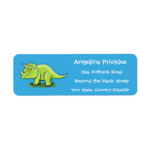 Cute happy green triceratops dinosaur cartoon return address label