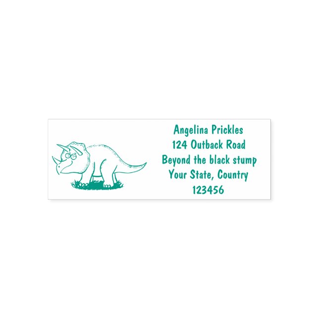 Cute happy green triceratops dinosaur cartoon self-inking stamp (Design)