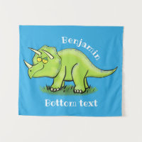 Cute happy green triceratops dinosaur cartoon