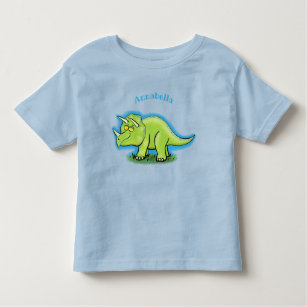 Cute happy green triceratops dinosaur cartoon toddler T-Shirt