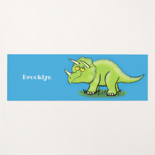 Cute happy green triceratops dinosaur cartoon yoga mat