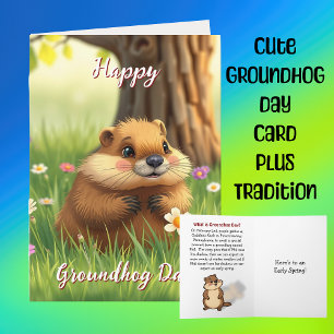Cute Happy Groundhog Day & History Card