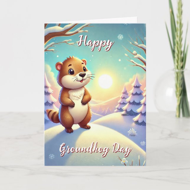 Cute Happy Groundhog Day & History Card Stand (Front)