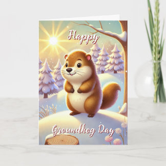 Cute Happy Groundhog Day & History Card Winter