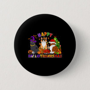 Cute Happy Hallothanksmas Black Cat For Black Cat  6 Cm Round Badge