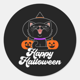 Cute Happy Halloween Black Cat Classic Round Sticker