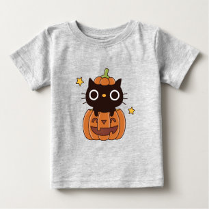 Cute Happy Halloween Black Cat In Pumpkin Baby Baby T-Shirt
