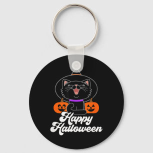 Cute Happy Halloween Black Cat Key Ring
