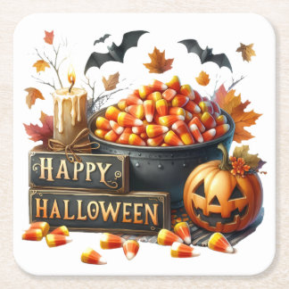 Cute Happy Halloween Candy Corn Paper Coaster