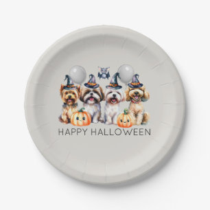 Cute Happy Halloween Dogs Paper Plate