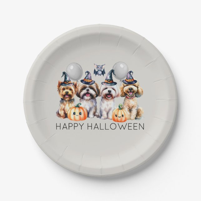 Cute Happy Halloween Dogs Paper Plate (Front)