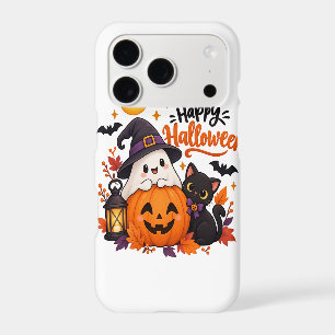 Cute Happy Halloween Ghost Pumpkin Black Cat