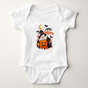 Cute Happy Halloween Ghost Pumpkin Black Cat Baby Bodysuit