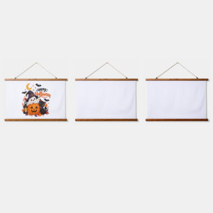 Cute Happy Halloween Ghost Pumpkin Black Cat Hanging Tapestry