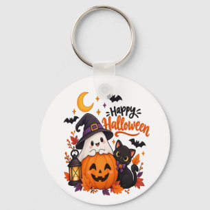 Cute Happy Halloween Ghost Pumpkin Black Cat    Key Ring