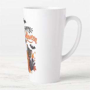 Cute Happy Halloween Ghost Pumpkin Black Cat Latte Mug