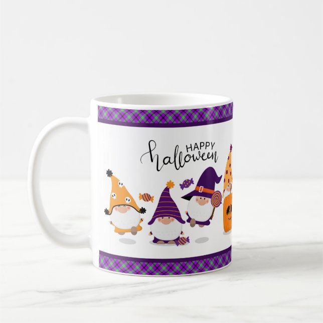 Cute Happy Halloween Gnome Pumpkin Fall Coffee Mug (Left)