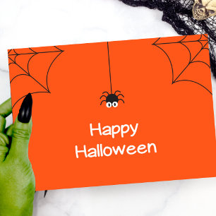 Cute Happy Halloween Hanging Spider with Web Card