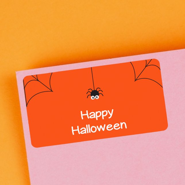 Cute Happy Halloween Hanging Spider with Web Label (Creator Uploaded)