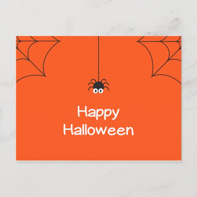 Cute Happy Halloween Hanging Spider with Web Postcard (Front)