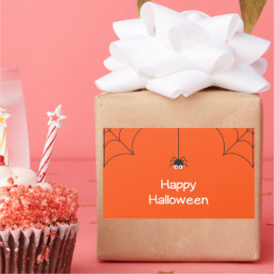 Cute Happy Halloween Hanging Spider with Web Rectangular Sticker