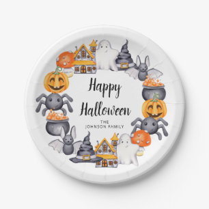 Cute Happy Halloween Illustration Party Paper Plate