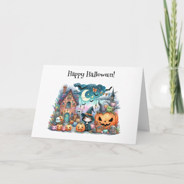 Cute Happy Halloween Kawaii Greeting Card (Front)
