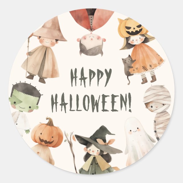 Cute Happy Halloween Kids Costume Party Classic Round Sticker (Front)