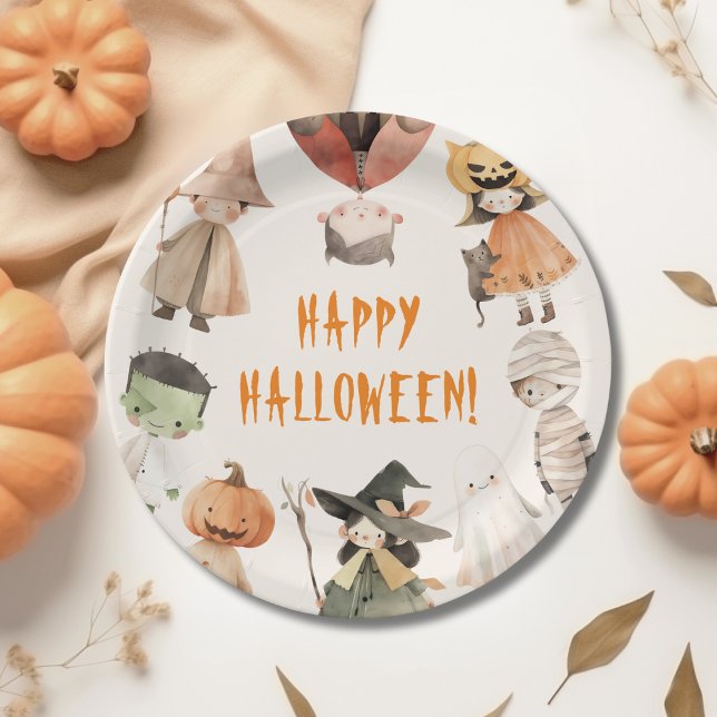 Cute Happy Halloween Kids Costume Party  Paper Plate (Creator Uploaded)