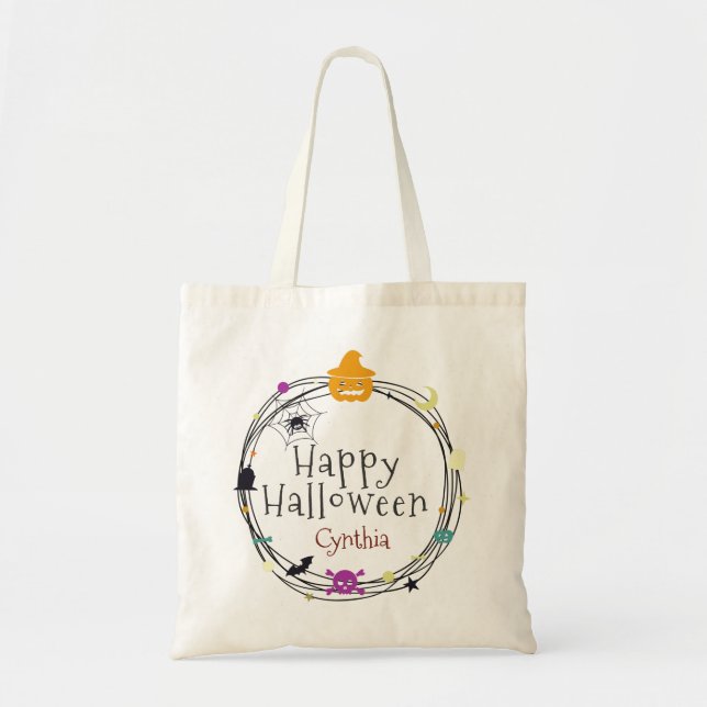 Cute Happy Halloween Kids Trick or Treat Tote Bag (Front)
