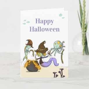Cute Happy Halloween Mermaid Witch Card