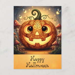 Cute Happy Halloween October Orange Pumpkin Postcard