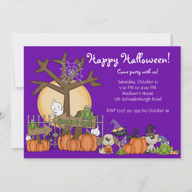 Cute  Happy Halloween Party Invitation for Kids (Front)