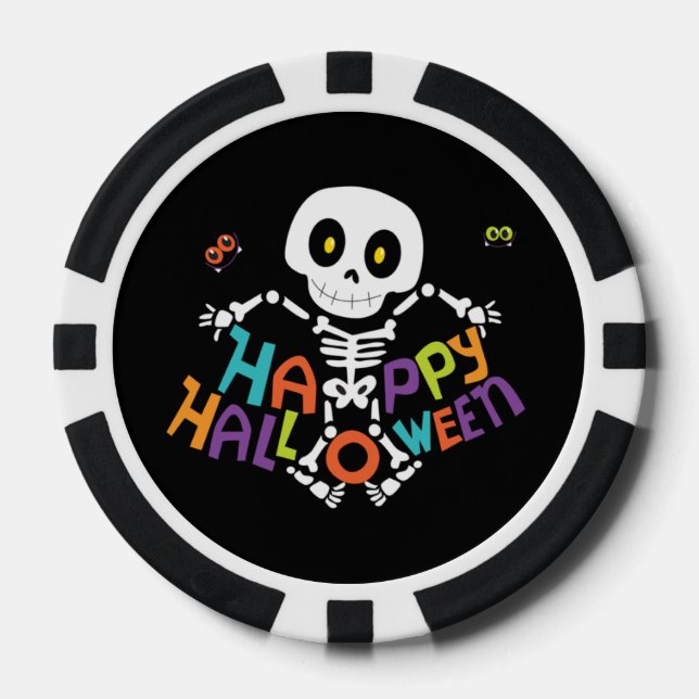 Cute Happy Halloween Skeleton Poker Chips (Front)