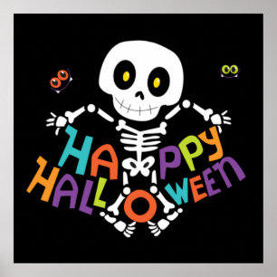 Cute Happy Halloween Skeleton Poster