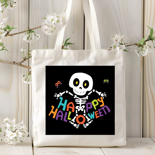 Cute Happy Halloween Skeleton Tote Bag (Creator Uploaded)