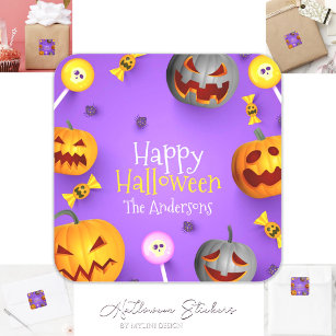 Cute Happy Halloween Trick or Treat Bag Square Sticker