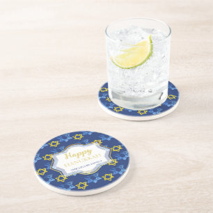 Cute Happy Hanukkah Watercolor Stars Of David Coaster