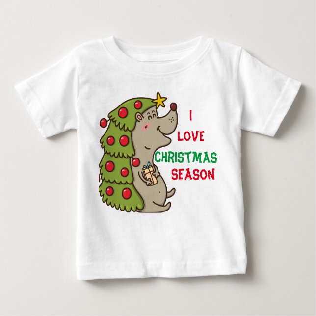 Cute & Happy Hedgehog Christmas theme   Baby T-Shirt (Front)