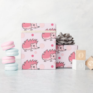 Cute Happy Hedgehog Monogrammed Wrapping Paper