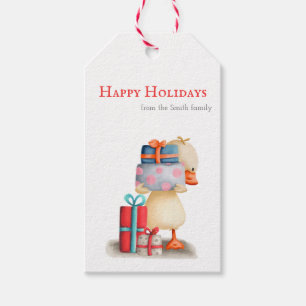Cute Happy Holidays Duck with Presents Kids Gift Tags