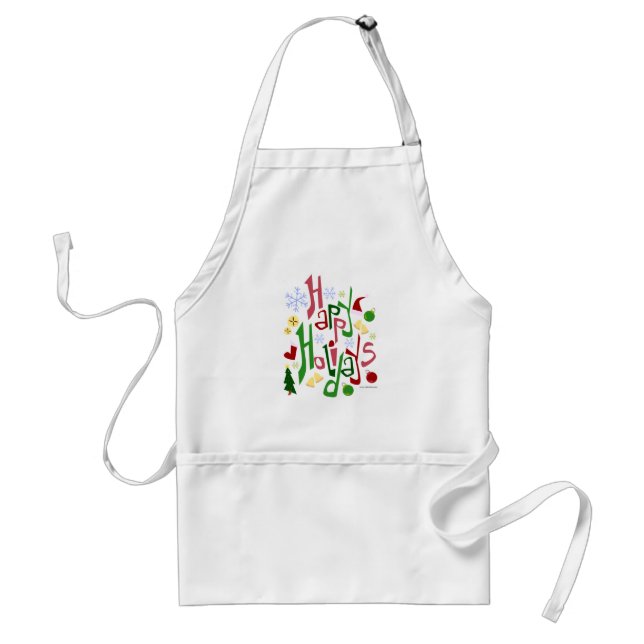 Cute Happy Holidays Red Green Lettering Standard Apron (Front)