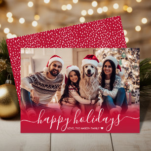 Cute Happy Holidays Snowflake Red Photo Christmas Holiday Card