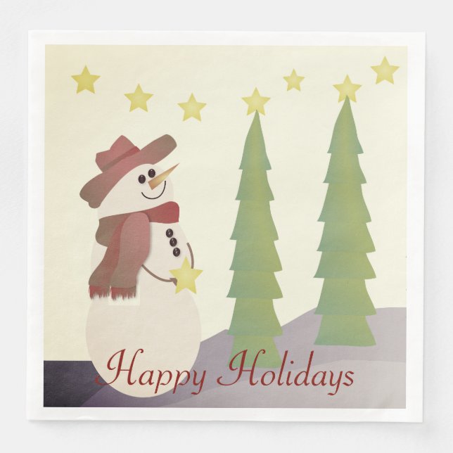 Cute Happy Holidays Snowman Napkin (Front)