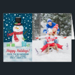 Cute Happy Holidays Snowman Photo Christmas Card<br><div class="desc">Share your Christmas greetings with this loveable Christmas holiday card. It features a snowman on a snowy night. Add a photo of your family. Perfect to send to your family and friends for the holidays. Designed for you by Blackberry Boulevard.</div>