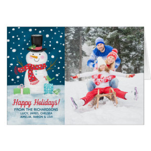 Cute Happy Holidays Snowman Photo Christmas Card
