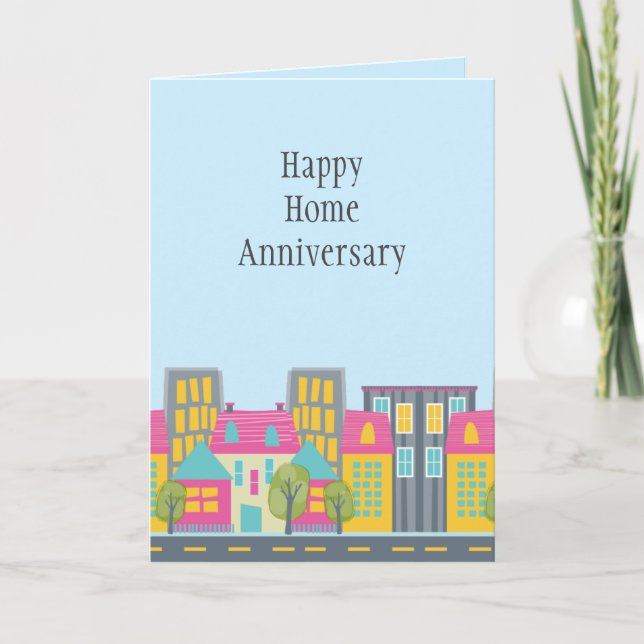 Cute Happy Home Anniversary Realtor Card (Front)